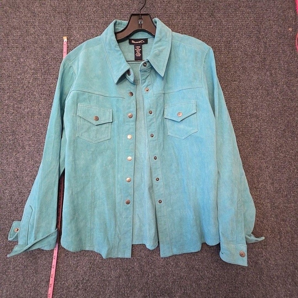 Denim & Co. Jacket Womens Large Blue Suede Leather Snap Front Western Unlined